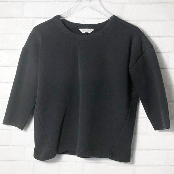 Everlane Black Boxy Oversized 3/4 Sleeve Cotton Oversized Sweatshirt Size S - Picture 2 of 6